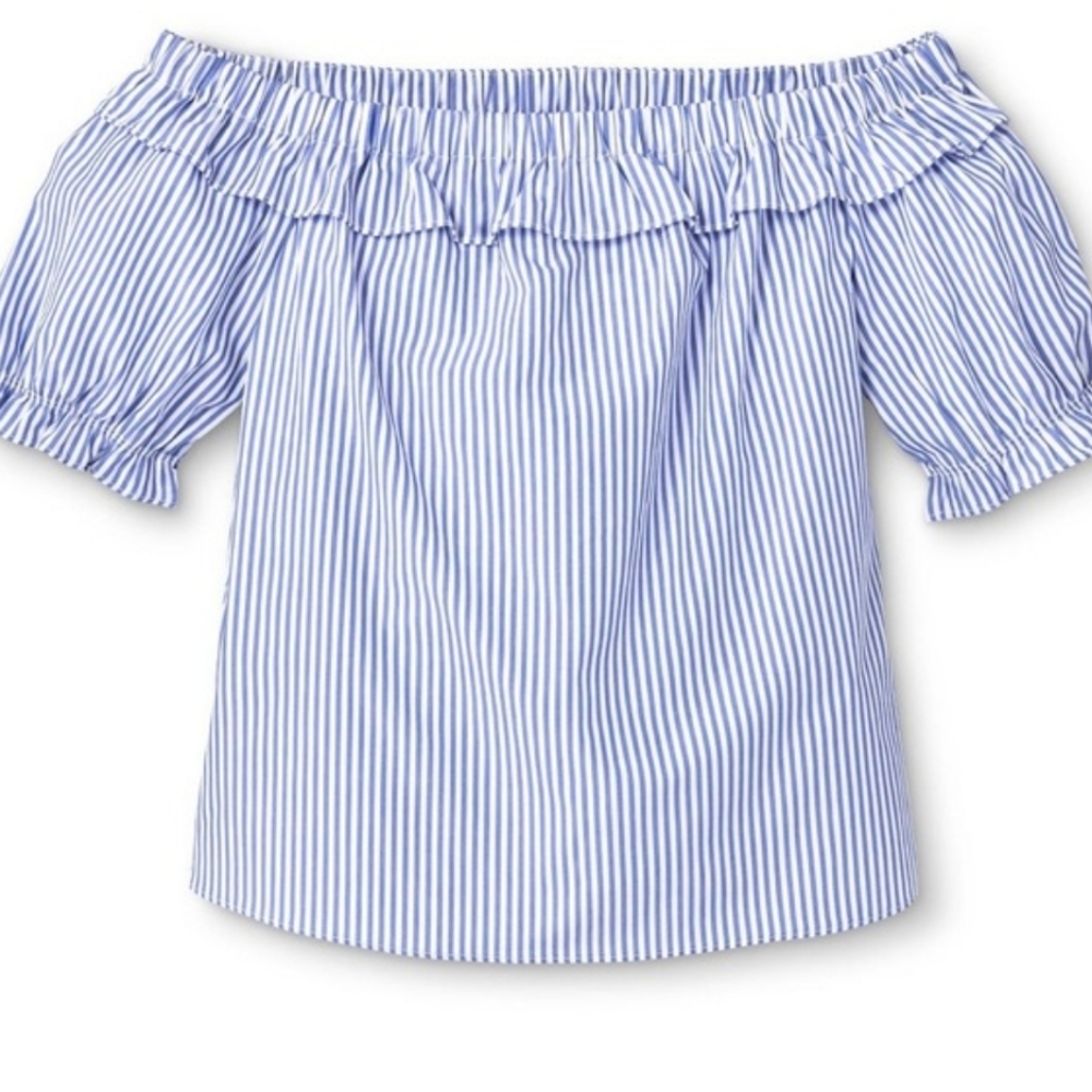 Striped off the shoulder short sleeve bardot top